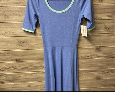 #ad Lularoe Ana Short Sleeve Maxi Dress Solid Blue Mint Trim Soft Jersey M NWT $22.39