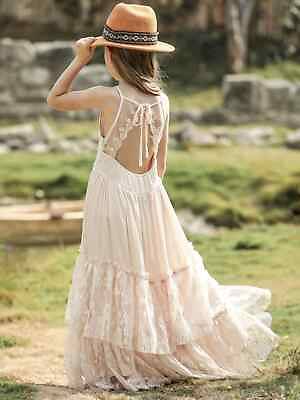 #ad New Girls Lace Chiffon Backless Long Dress Wedding Flower Girls Birthday Party $48.15