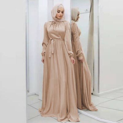 #ad Satin Dress Ramadan Muslim Fashion Maxi Dresses for Women Islam Clothing Robes $54.94