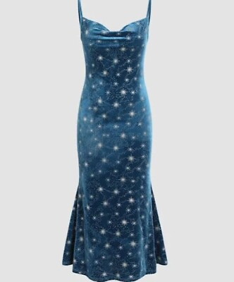 #ad Cider Velvet Cowl Neck Star Pattern Mermaid Maxi Dress Small $22.00