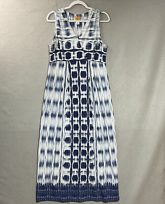 #ad #ad Ruby Rd Dress Womens PL Blue Geometric Sleeveless V Neck Maxi Petite L Coastal $31.98