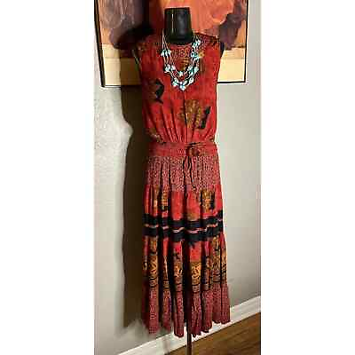 #ad #ad Vintage Carole Little Dress Womens Size 4 Sleeveless Boho Red Gold Mixed Floral $14.00