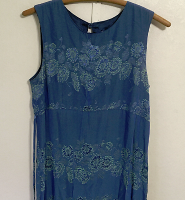 #ad Long maxi sleevless light weight blue with floral pattern dress $19.95