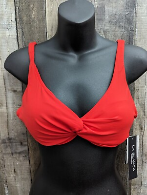 #ad La Blanca Women#x27;s Size 6 Red Twist Front Padded Convertible Straps Bikini Top $25.00