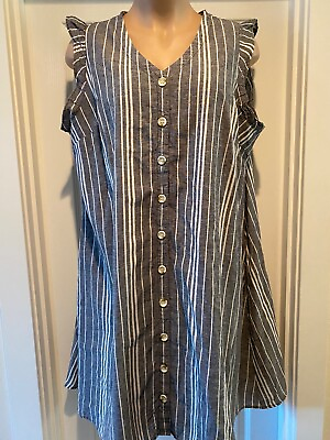 #ad Lane Bryant Button Maxi Dress Style Ruffle Sleeveless Plus Size 22 Linen Blend $21.99