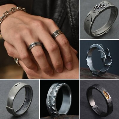 #ad Retro Men Irregular Sliver Plated Ring Adjustable Finger Ring Jewellery Party GBP 2.18