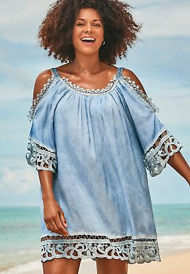 #ad Swimsuits for All Women#x27;s Plus Size Vera Crochet Cold Shoulder Cover Up Dress $51.56