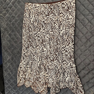 Dressbarn Brown Floral Lined A Line Skirt Long Size 14 Casual Ruffle End $16.99