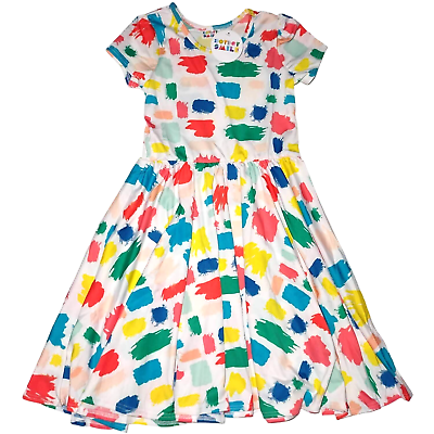 Dot Smile Girls 7 Colorful Canvas Cap Sleeve Twirl Dress White NWT $24.00