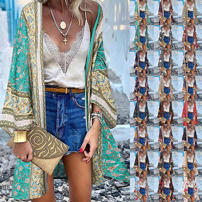 #ad HOT⭐Plus Size Women Kimono Boho Floral Cardigan Beach Bikini Cover Up Top Summer $19.18
