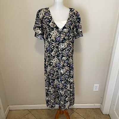 #ad Studio C Women#x27;s Floral 100% Rayon V Neck Short Sleeve Long Maxi Dress 18 $18.70