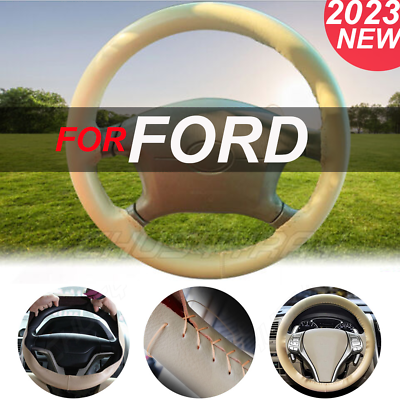 Beige 37 38cm DIY PU Leather Warming Car Steering Wheel DIY Cover For ford $17.99