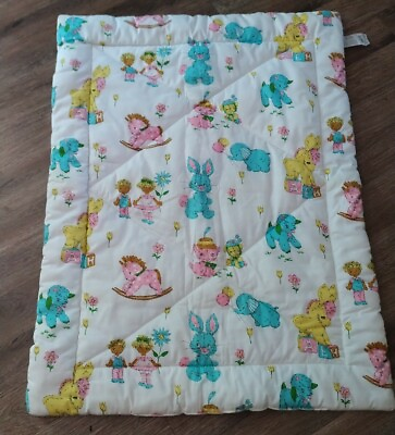 #ad Vintage Sears Baby Crib Quilted Comforter Blanket bunnies lamb elephant girl boy $39.99
