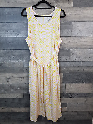 #ad #ad Cuddl Duds Maxi Dress 3XL Yellow White Summer Boho Print Waist Tie Pockets Soft GBP 16.99