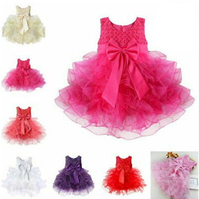 US Kids Girls Flower Princess Dress Baby Wedding Party Bridesmaid Bow Tutu Gown $15.65