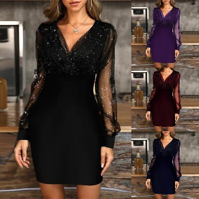 #ad Classy Womens Puff Sleeve Cocktail Evening Gown with V neckline for Parties $24.15