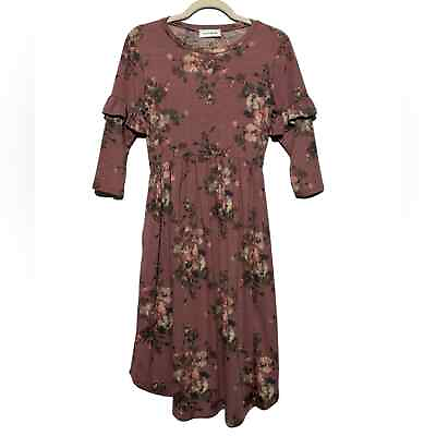 #ad Long Modest Purple Floral Knee Length Midi Dress Womens Size Small $30.00