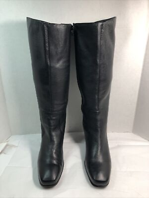 #ad #ad Ros Hommerson Womens Boots Size 9.5 M Black leather Knee High Zip Block Heel #6B $49.92