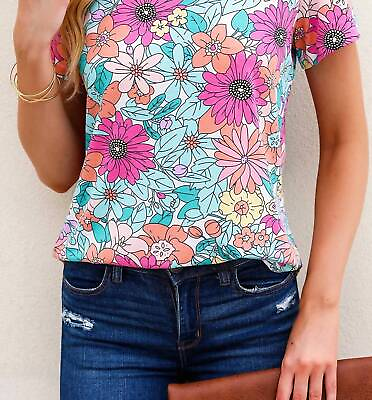 #ad Dear Lover Multicolor Floral Pattern Short Sleeve Top for Women $26.00