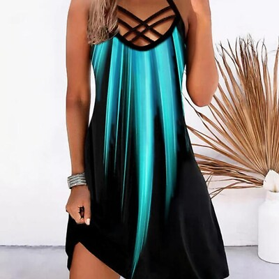 #ad Sexy Women#x27;s Floal Sleeveless Dress Ladies Casual Summer Beach Mini Sundress $13.80