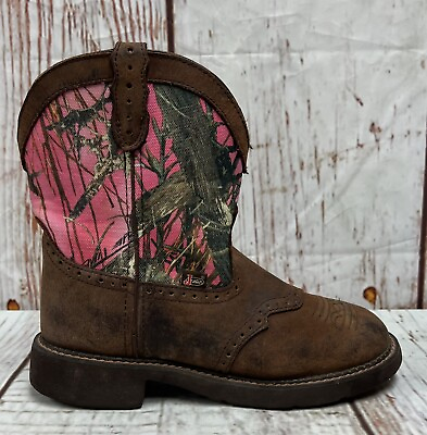 #ad Justin Gypsy Pink Camo Aged Bark Leather Canvas L9610 Womens Boots Size 9 B $40.00