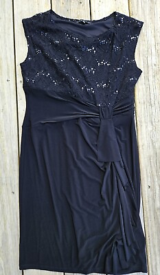BLACK COCKTAIL DRESS SIZE 12P BY TIANNA B. SEQUINED FLOWY FORM FITTING $19.99