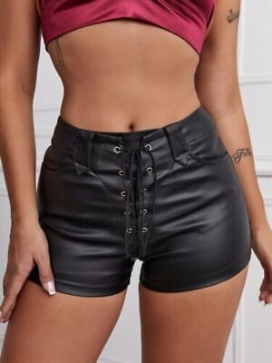 100%Genuine Wear Party Short Black Designer Women Pant Cocktail Leather Stylish $126.00