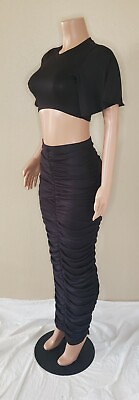 #ad Maxi Skirt Set Crop Top Black $27.99