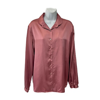 Vintage Sears Women Silky Satin Button Down Shirt Sz 18 Pink Blush Made Japan $23.99