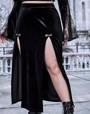 NEW Velvet Split Thigh Maxi Skirt Plus Size 3X Goth Steampunk Sexy $24.99