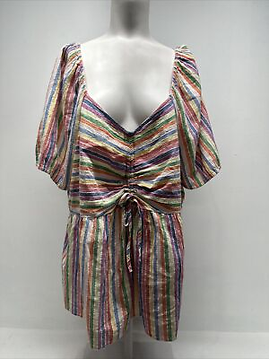 Lane Bryant Top Blouse Shirt Short Sleeve Rainbow Striped Boho Plus Size 20 $19.99