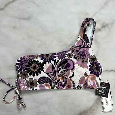 #ad Salt Cove Juniors One Shoulder Bikini Top White Purple Paisley Floral Size M $14.95