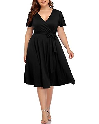 Pinup Fashion Plus Size Black Dresses for Women Semi Formal Wedding Guest Wrap $19.19