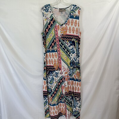 #ad Chico#x27;s Foliage Fusion Maxi Dress 3 XL Sleeveless V Neck Womens $37.49