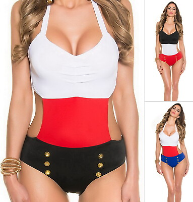 KouCla PIN UP Women#x27;s Sailor One Piece Swimwear Swimsuit Bathing Suit S M L XL $6.99