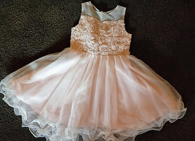 #ad LITTLE ANGELS Pink Rosette Tulle Party Dress Girls Size 6 $25.50