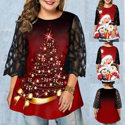 Plus Size Womens Christmas Long Sleeve T Shirt Tops Casual Loose Tunic Blouse $18.59