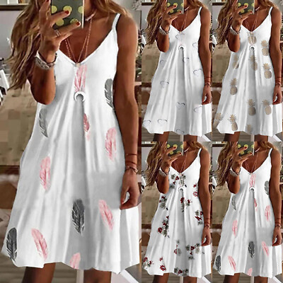 #ad Women Summer Sleeveless Deep Vneck Slip Dress Foral Midi Beach Sling Sundress $12.88