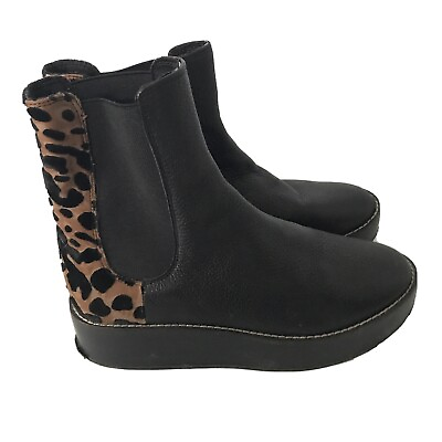 #ad KELSI DAGGER Womens Boots Black Leopard FOREST Leather Pull on Platform Sz 6 $24.99