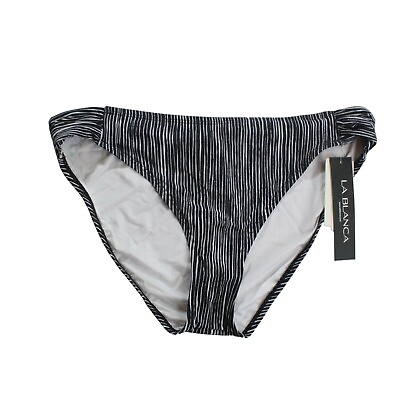 #ad La Blanca Bikini Bottoms Ripple Waves Shirred Sides Hipster Black NEW Size 10 $5.23