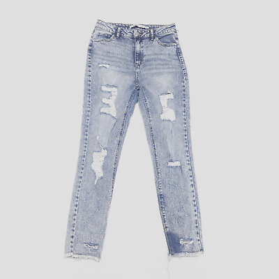 #ad Tinseltown Women#x27;s Junior Size 9 Blue Skinny Distressed Acid Wash Stretch Jeans $12.45