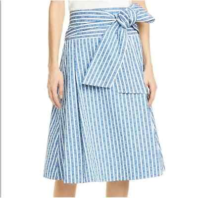 #ad Tory Burch Gemini Link Stripe Blue A Line Midi Wrap Cotton Skirt Size 12 $75.00