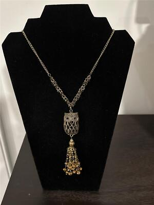 #ad Ali Khan Antique Gold Tone Signed Boho Up to 19quot; Necklace Beaded Owl Pendant N2 $29.99