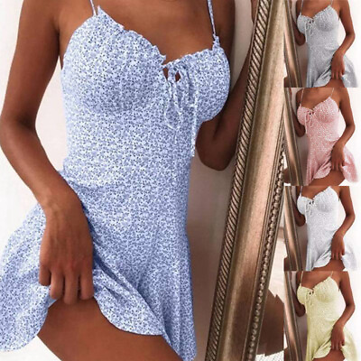 #ad Cami Dress Plus Size Ladies Strappy Sundress Party Boho V Neck Vest Women Beach $18.15