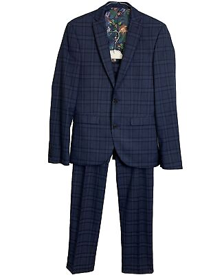 #ad NEXT SUIT 36 REG BLUE Plaid Formal Jacket Skinny Fit Trousers 32 W 31 L Stretchy GBP 36.20
