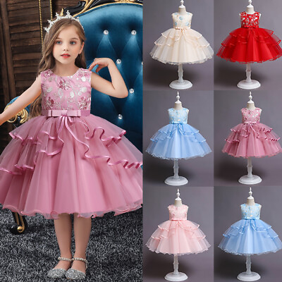 #ad Kids Girls Bridesmaid Flower Tutu Dress Party Bow Wedding Swing Princess Dress $38.28