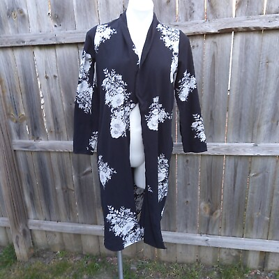 #ad KAII BLACK FLORAL OPEN DUSTER BEACH COVER UP SMALL $18.99
