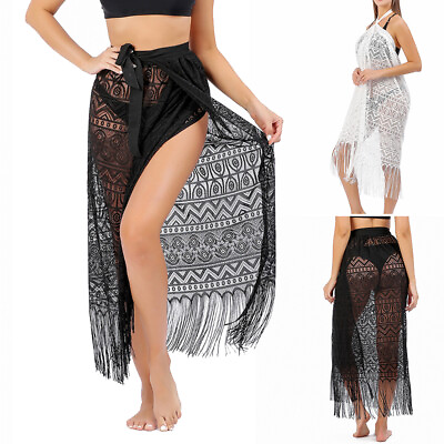 Women Tassel Lace Sarong Bikini Cover Up Wrap Skirt Long Dress Beach Swimwear US $13.86