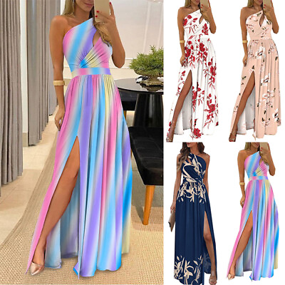 #ad Women Maxi Dress Long Holiday High Side Slit Floral Print Beach Sundress Par $20.61