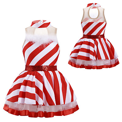 US Girls Christmas Santa Claus Elf Cosplay Costume Xmas Mesh Fancy Dress Leotard $7.91